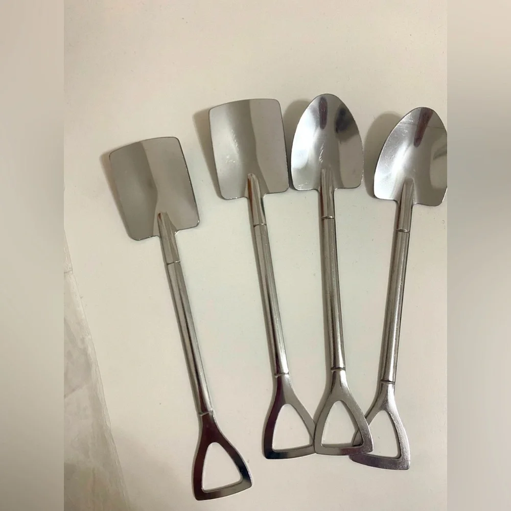 Shovel Tea Spoons Stainless Steel Set of 4 Desert Spoons - Picture 3 of 6
